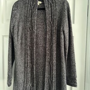 ST JOHNS BAY BLACK GRAY MARLED SWEATER CARDIGAN SZ XL CABLEKNIT